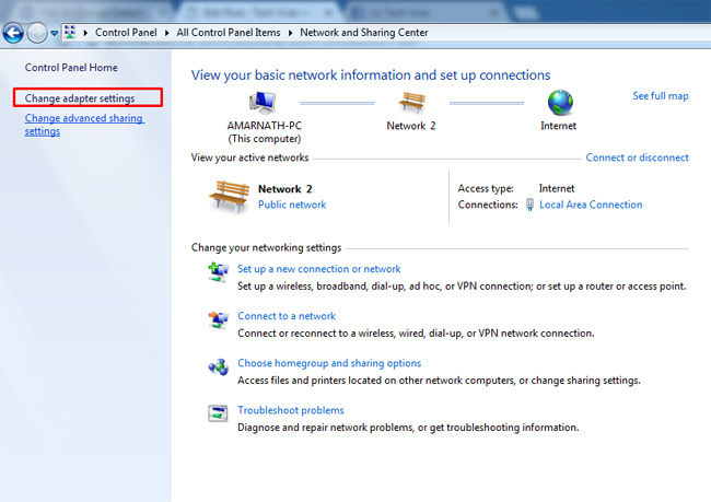 Nhấp vào Change Adapter settings