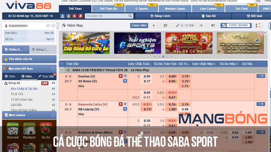 Cá cược bóng đá thể thao Saba Sport