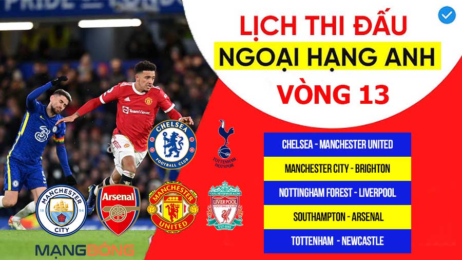 Lịch thi đấu Ngoại Hạng Anh Vòng 13 2022/2023